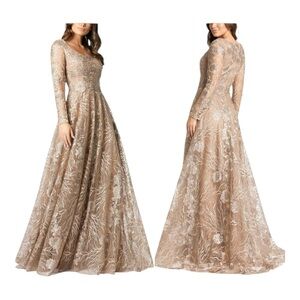 NWT $798 Mac Duggal 20285D Jewel Encrusted Square Neck LS Ball Gown Vintage (8)